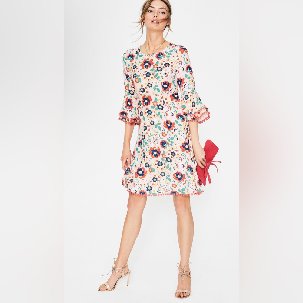 Boden Dress Carmen Pink Floral Bell‎ Sleeve A-line, size 8R